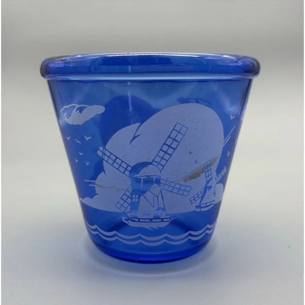 Vintage barware cocktail Hazel Atlas blue colbalt glass ice bucket windmill bar